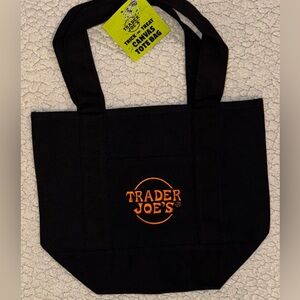 Trader Joe’s Mini Canvas Tote Bag Black with Orange Lettering NWT